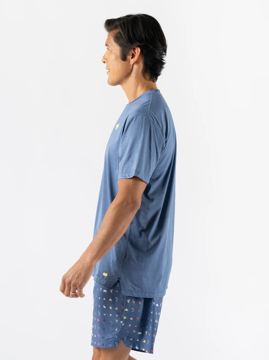 UPF Tee SS - Men by Rabbit in moonlight blue, ultra lightweight jersey with laser-cut underarm perfs, UPF 50 sun protection ideal for running