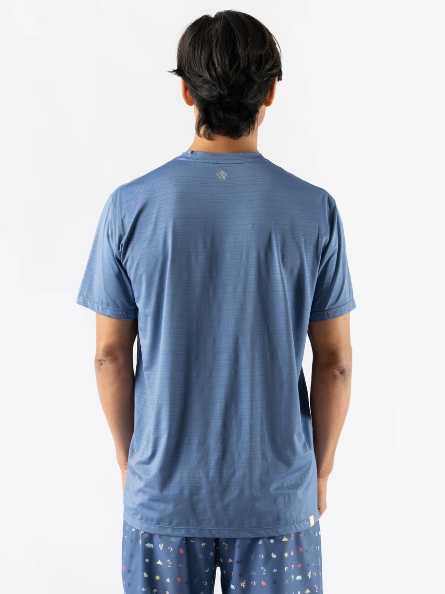 UPF Tee SS - Men by Rabbit in blue lightweight jersey with UPF 50 sun protection and laser-cut perfs for breathability, ideal for outdoor use