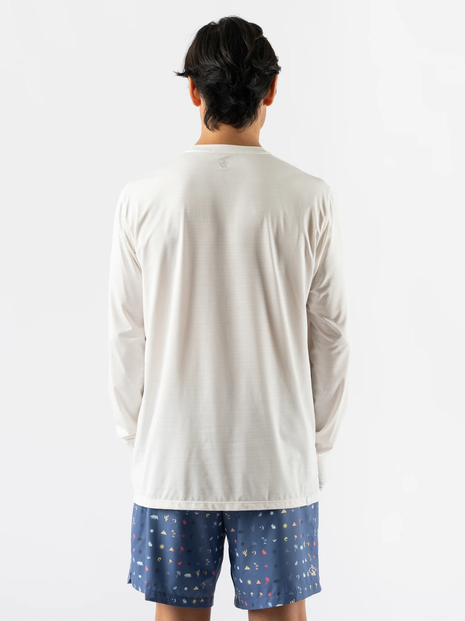 UPF Tee LS - Men by Rabbit in light beige, lightweight breathable long sleeve with UPF 50 and laser-cut perfs for sunny runs