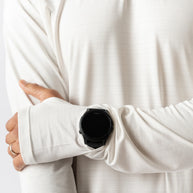 UPF Tee LS - Men by Rabbit in white, lightweight breathable long sleeve with UPF 50 and cooling laser-cut perfs for sunny runs