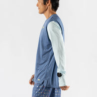 UPF Tee LS - Men by Rabbit in blue and light grey, lightweight breathable long sleeve with UPF 50 and laser-cut perfs for running