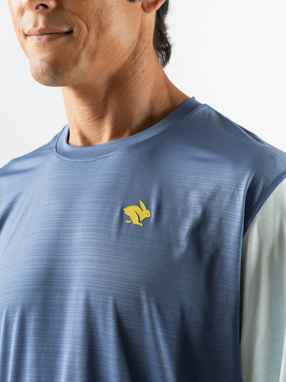 UPF Tee LS - Men by Rabbit in blue and light gray, lightweight breathable long sleeve shirt with UPF 50 and laser-cut cooling vents