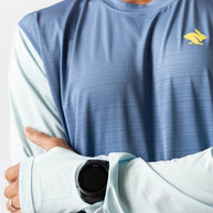 UPF Tee LS - Men by Rabbit in blue and light blue, lightweight breathable top with UPF 50 sun protection ideal for running