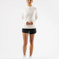 UPF Deflector 2.0 - Women by Rabbit in white lightweight jersey with laser cut ventilation, UPF 50 sun protection top for sensitive skin and running