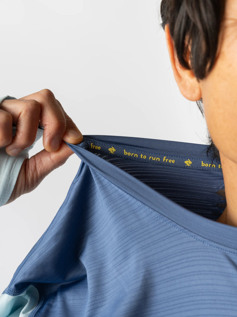 UPF Tee LS - Men by Rabbit in blue lightweight breathable long sleeve top with UPF 50 and cooling laser-cut perfs for running