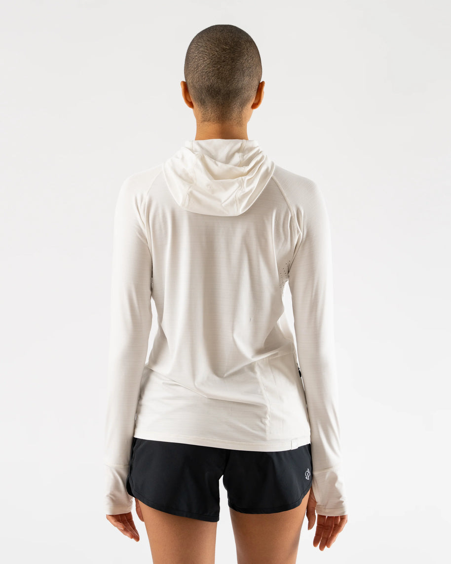 UPF Deflector 2.0 - Women by Rabbit in light beige, lightweight jersey top with UPF 50 and laser cut ventilation, ideal for sun protection and running