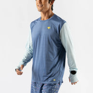 UPF Tee LS - Men by Rabbit in blue and light grey, lightweight breathable long sleeve shirt with UPF 50 and laser-cut perfs for cooling