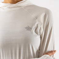 UPF Deflector 2.0 - Women by Rabbit in light beige, lightweight jersey top with UPF 50 and laser-cut ventilation for sun protection and running