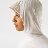UPF Deflector 2.0 - Women by Rabbit in light beige, lightweight jersey top with UPF 50 sun protection and breathable ventilation for sensitive skin