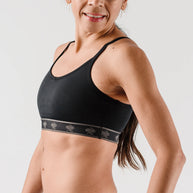 Strappy Pocket Bra - Women by Rabbit in black with built-in pocket, minimal bounce, and total comfort for activewear and running use