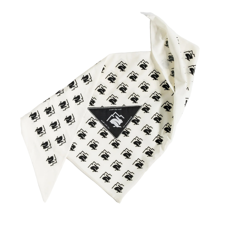 Ice RAD-Dana by Rabbit in white and black triangle bandana with ice pocket, breathable recycled polyester for cooling during hot runs