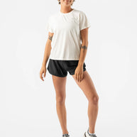UPF Tee SS - Women by Rabbit in white, lightweight breathable top with UPF 50 protection and laser-cut vents for running outdoors
