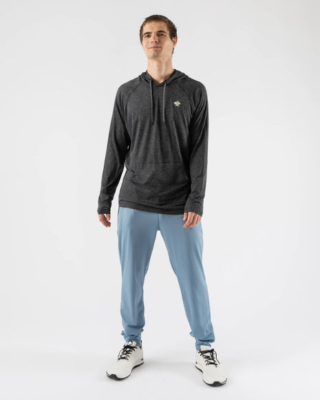 EZ Pullover - Men by Rabbit in dark grey lightweight hoodie with semi-relaxed fit, ideal for running, working out, and lounging