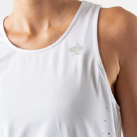 Race Pace Tank - Women by Rabbit in white with laser-cut square perfs and breathable design for running and training comfort