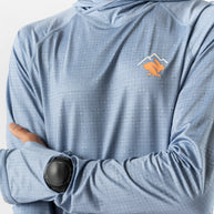 UPF Deflector 2.0 - Men by Rabbit in moonlight blue lightweight jersey with UPF 50 sun protection and ventilated hood for running