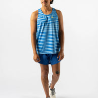 Race Pace Tank - Men by Rabbit in blue shades with breathable laser-cut perfs and microtextured inside, ideal for running and training.