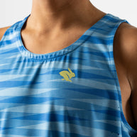 Race Pace Tank - Men by Rabbit in blue striped pattern with laser-cut ventilation and breathable microtextured fabric for running and training