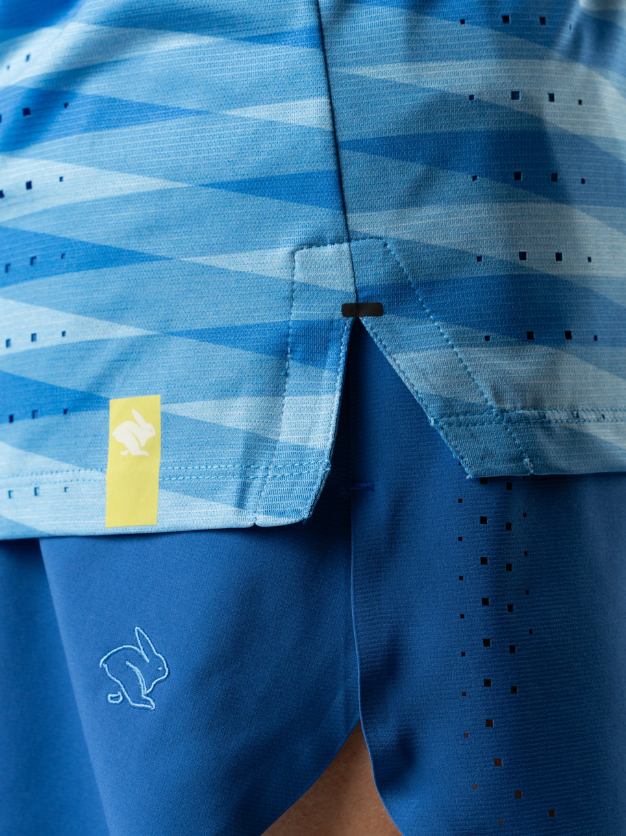Race Pace Tank - Men by Rabbit in blue with laser-cut square perfs and microtextured inside for breathable running top from a USA-based store