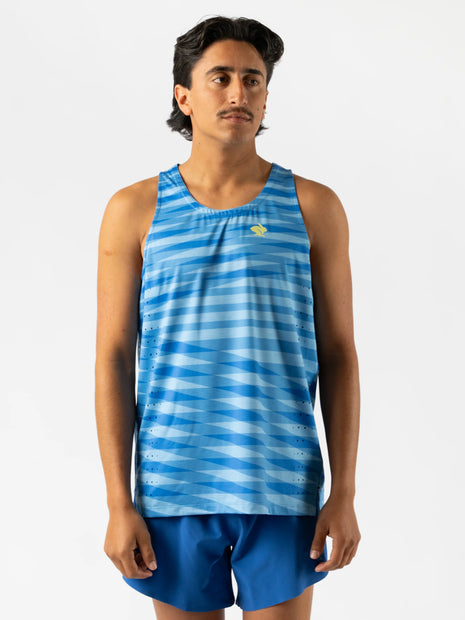 Race Pace Tank - Men by Rabbit in blue with laser-cut ventilation perfs and microtextured interior for breathable running performance