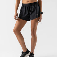 Fuel 'N Fly 4 - Women by Rabbit in black, lightweight running shorts with five pockets including back zip, ideal for long runs.