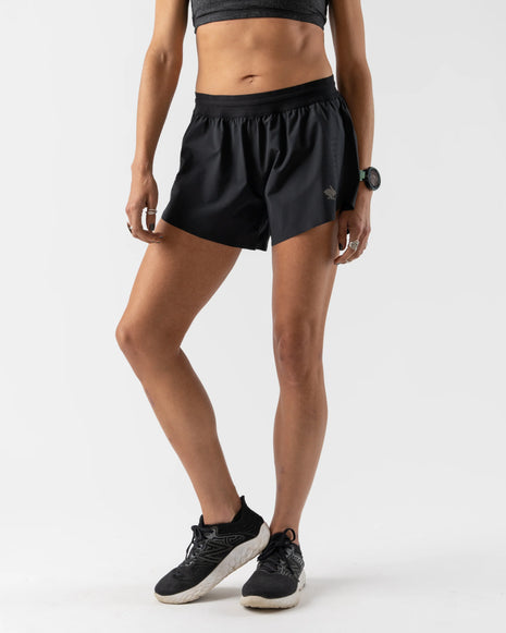 Fuel 'N Fly 4 - Women by Rabbit in black, lightweight running shorts with five pockets including back zip, ideal for long runs.