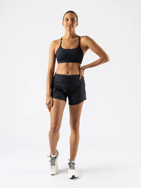 Tried N True 4 - Women black shorts by Rabbit with 4-way stretch, micro-perfed panels, sculpted fit ideal for running in Canada from running store