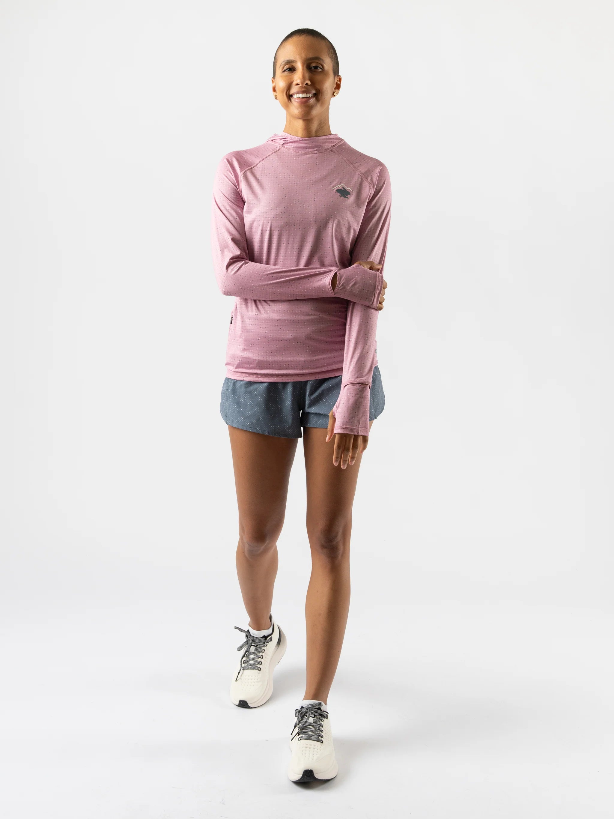 UPF Deflector 2.0 - Women by Rabbit in dusty pink lightweight jersey with UPF 50 and laser cut ventilation, ideal for sun protection and running.