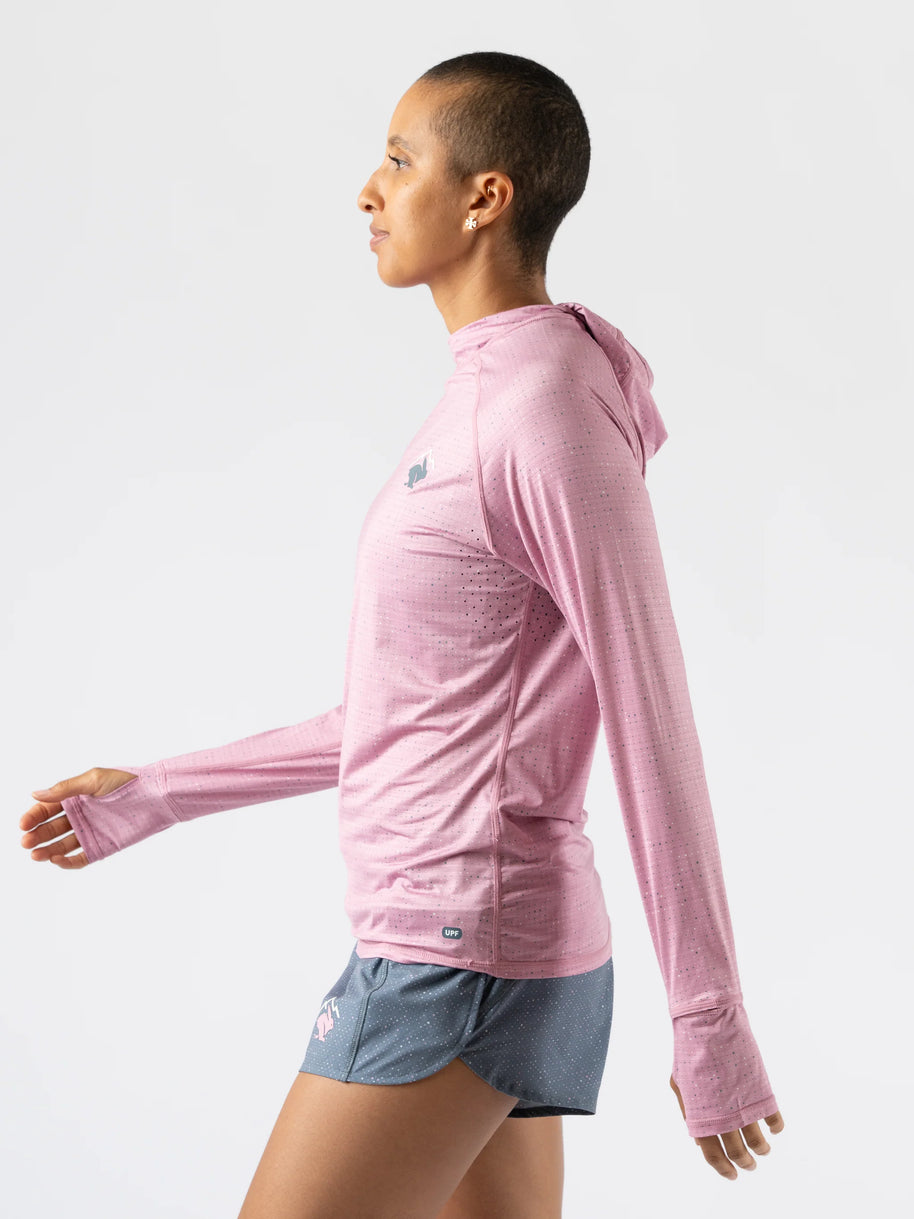 UPF Deflector 2.0 - Women by Rabbit in light pink with laser cut ventilation, lightweight jersey top with UPF 50 sun protection for sensitive skin