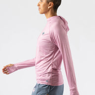 UPF Deflector 2.0 - Women by Rabbit in light pink with laser cut ventilation, lightweight jersey top with UPF 50 sun protection for sensitive skin