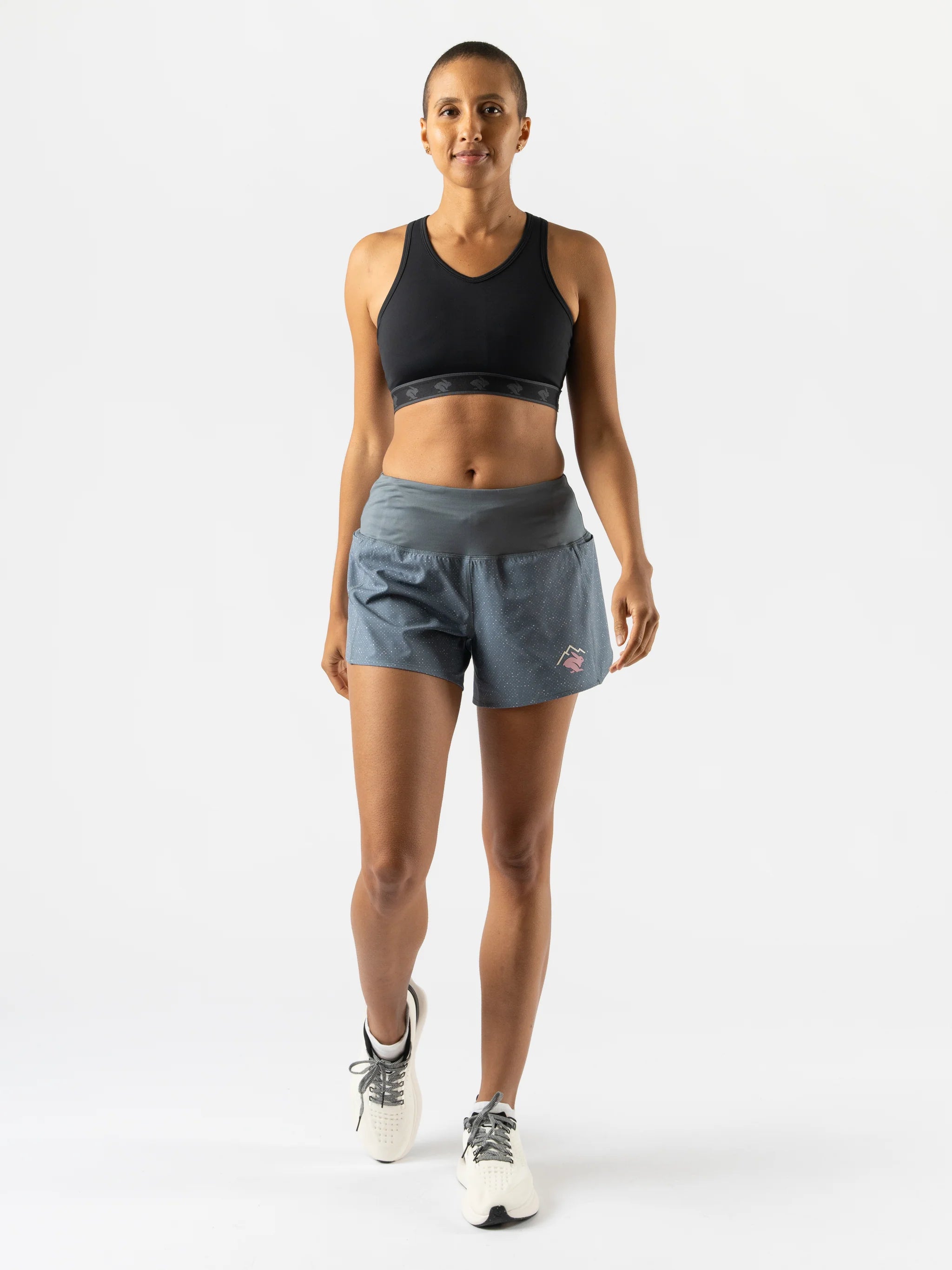 Summit Chasers 4 - Women by Rabbit in slate blue durable stretch diamond ripstop shorts with five pockets ideal for running and outdoor use