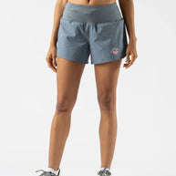 Summit Chasers 4 - Women by Rabbit in blue with grey waistband, durable stretch ripstop shorts with five pockets for running and outdoor use