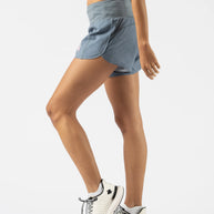 Summit Chasers 4 - Women by Rabbit in moonlight blue with stretch diamond ripstop, five-pocket running shorts ideal for outdoor running and hiking