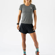 EZ Tee Perf SS Trail - Women by Rabbit in dark grey lightweight breathable running top with perforations ideal for trail running and outdoor use