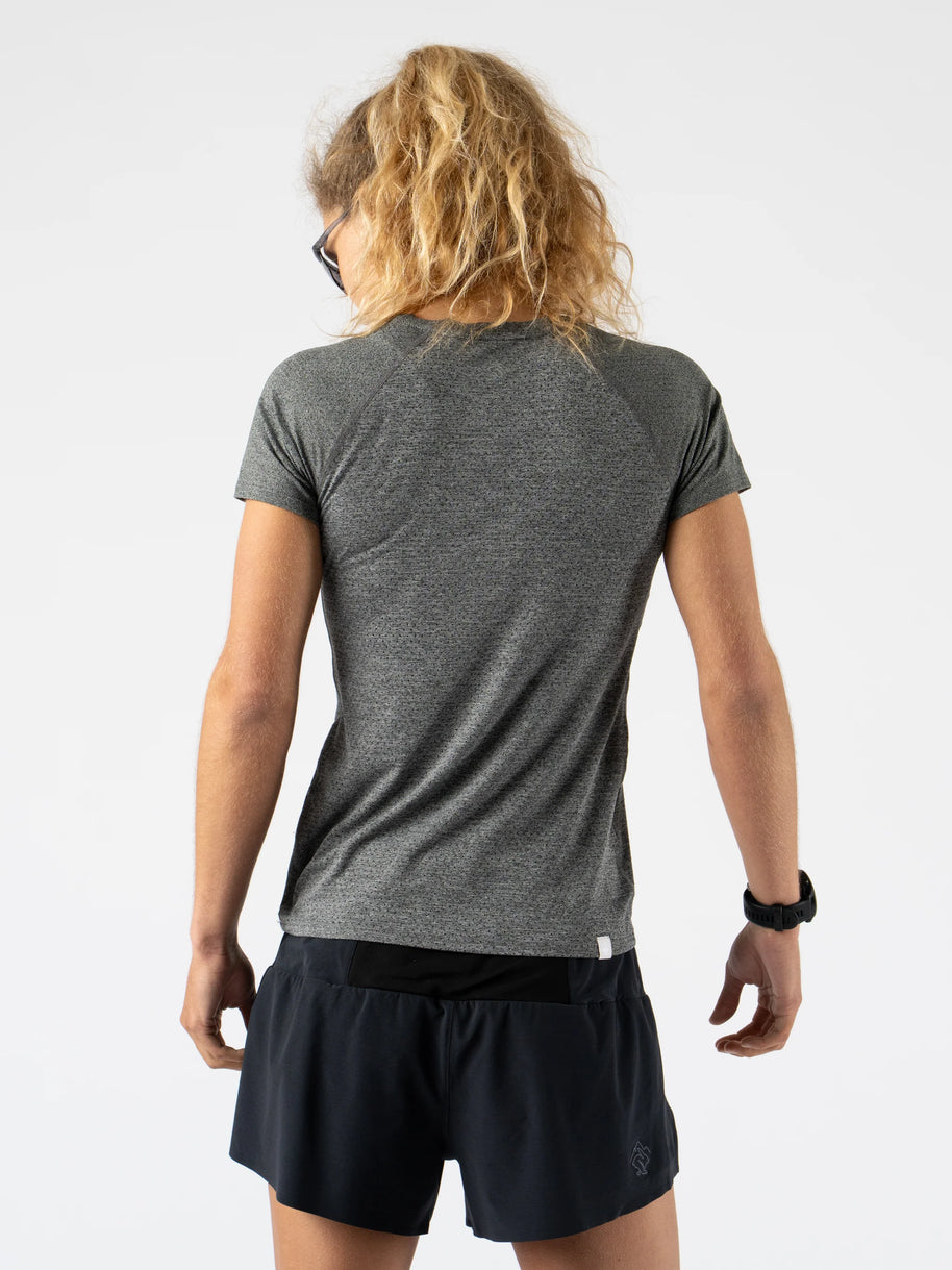 EZ Tee Perf SS Trail - Women by Rabbit in dark grey lightweight breathable running top with perforations ideal for trail running and outdoor use