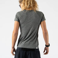 EZ Tee Perf SS Trail - Women by Rabbit in dark grey lightweight breathable running top with perforations ideal for trail running and outdoor use