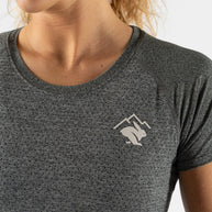 EZ Tee Perf SS Trail - Women by Rabbit in dark grey, lightweight breathable trail running top with perforations for comfort and moisture control