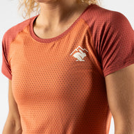 EZ Tee Perf SS Trail - Women by Rabbit in rust and dark red, lightweight breathable running top with perforations ideal for trail running