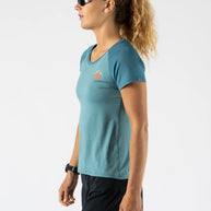 EZ Tee Perf SS Trail - Women by Rabbit in blue with perforations, lightweight breathable trail running top ideal for outdoor use