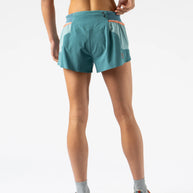 FKT 2.5 - Women by Rabbit in teal and light blue, lightweight breathable trail shorts with technical stretch for running and outdoor use