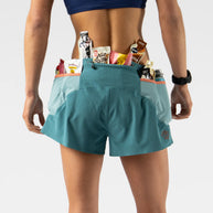 FKT 2.5 - Women by Rabbit in blue and teal trail shorts with technical stretch fabric, lightweight and breathable for running and outdoor use