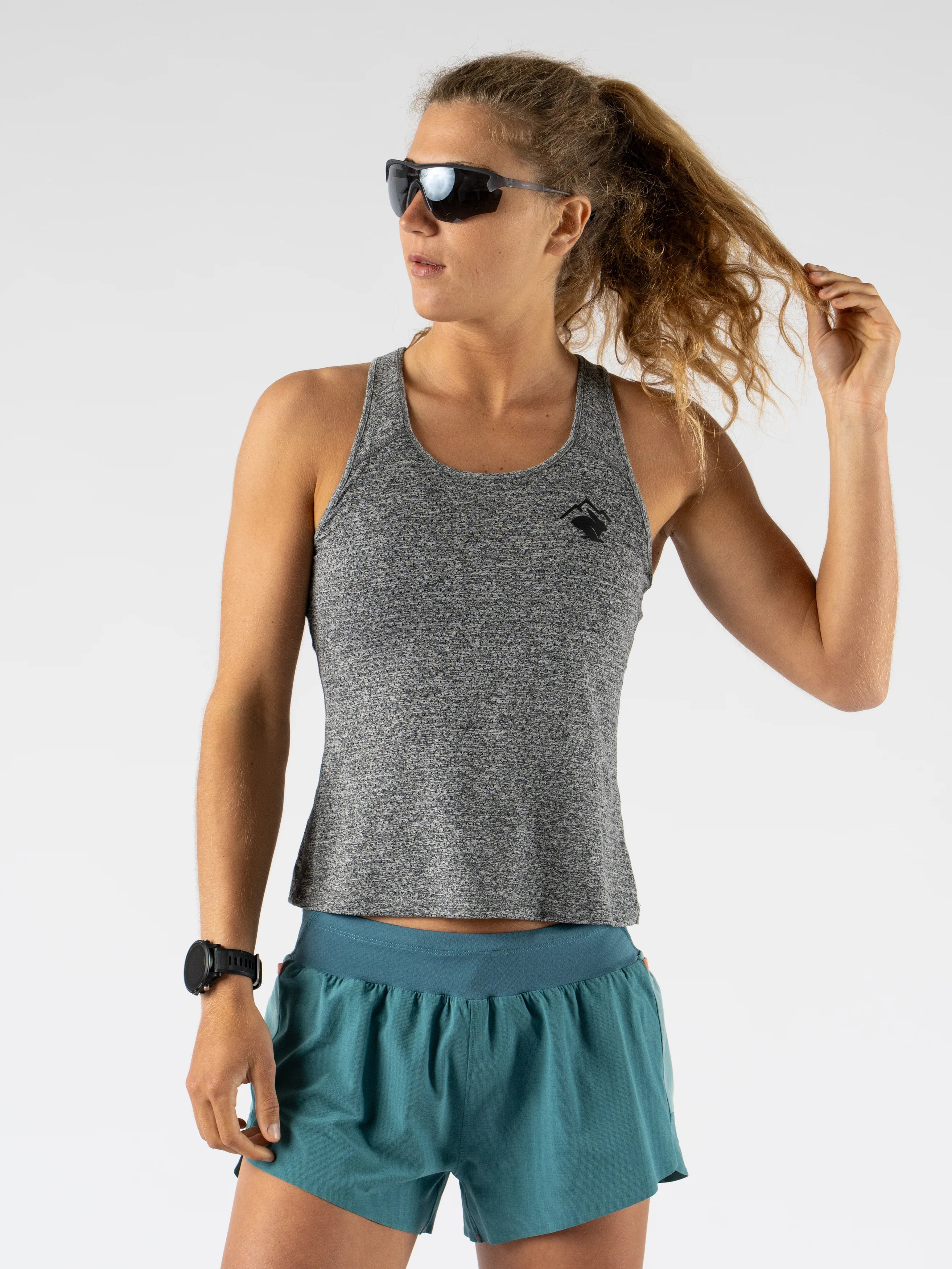 Hydration Trail Tank - Women in grey by Rabbit, lightweight breathable racerback for long trail running performance in Canada
