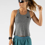 Hydration Trail Tank - Women in grey by Rabbit, lightweight breathable racerback for long trail running performance in Canada
