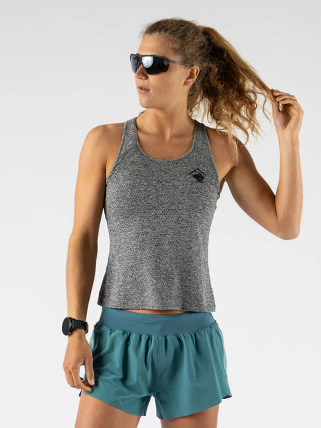 Hydration Trail Tank - Women in grey by Rabbit, lightweight breathable racerback for long trail running performance in Canada