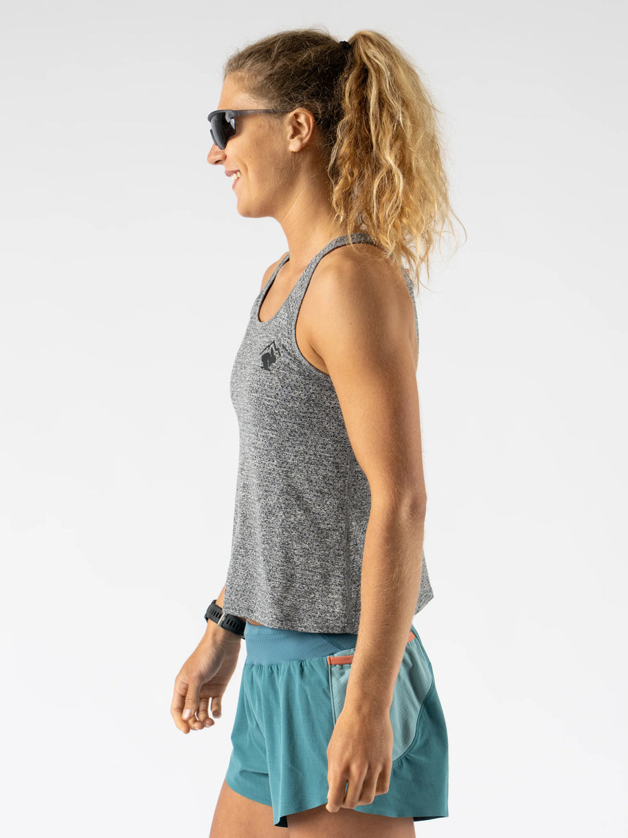Hydration Trail Tank - Women in grey by Rabbit, lightweight breathable EZ Perf fabric, racerback design for long trail running in Canada