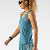 EZ Tank Perf Trail - Women by Rabbit in blue with perforations, lightweight breathable tank for trail running and workouts