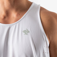 Race Pace Tank - Men by Rabbit in white breathable tank with laser-cut square perfs and microtextured inside ideal for running