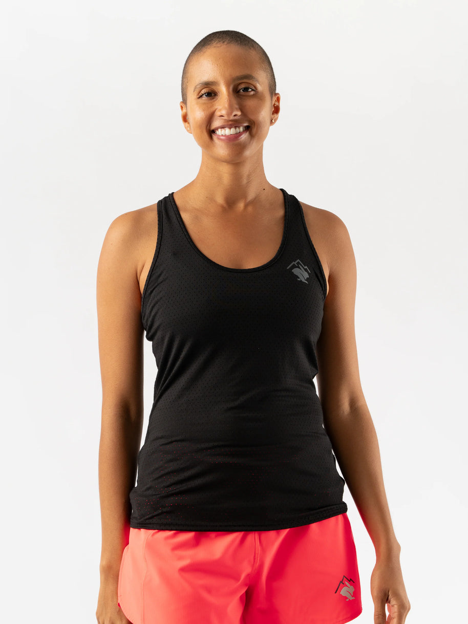 EZ Tank Perf Trail - Women by Rabbit in black lightweight breathable tank top with perfs for trail running and everyday workouts