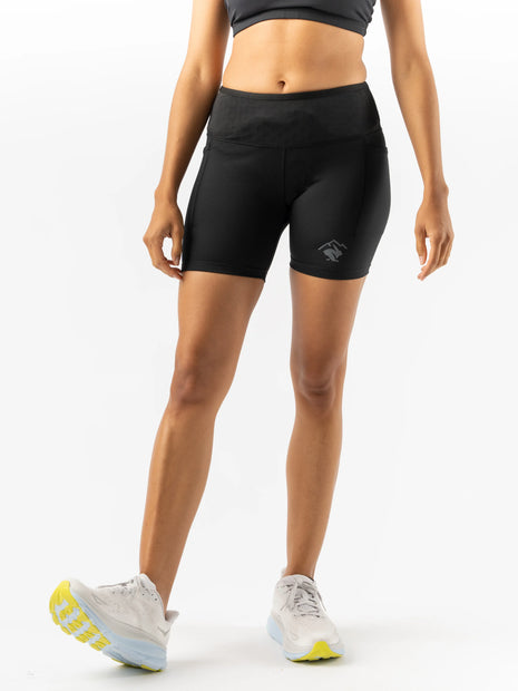 Leggy Smashems 5" - Women by Rabbit in black performance boy shorts with Ionic+ silver technology, secure fit and waistband storage, ideal for running