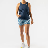 Race Pace Tank - Women by Rabbit in navy blue, breathable tank with laser-cut square perfs for airflow, ideal for running and training