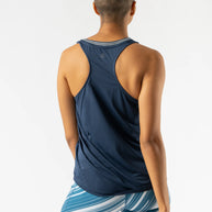 Race Pace Tank - Women by Rabbit in navy with breathable laser-cut perfs and microtextured inside, ideal for running and training.